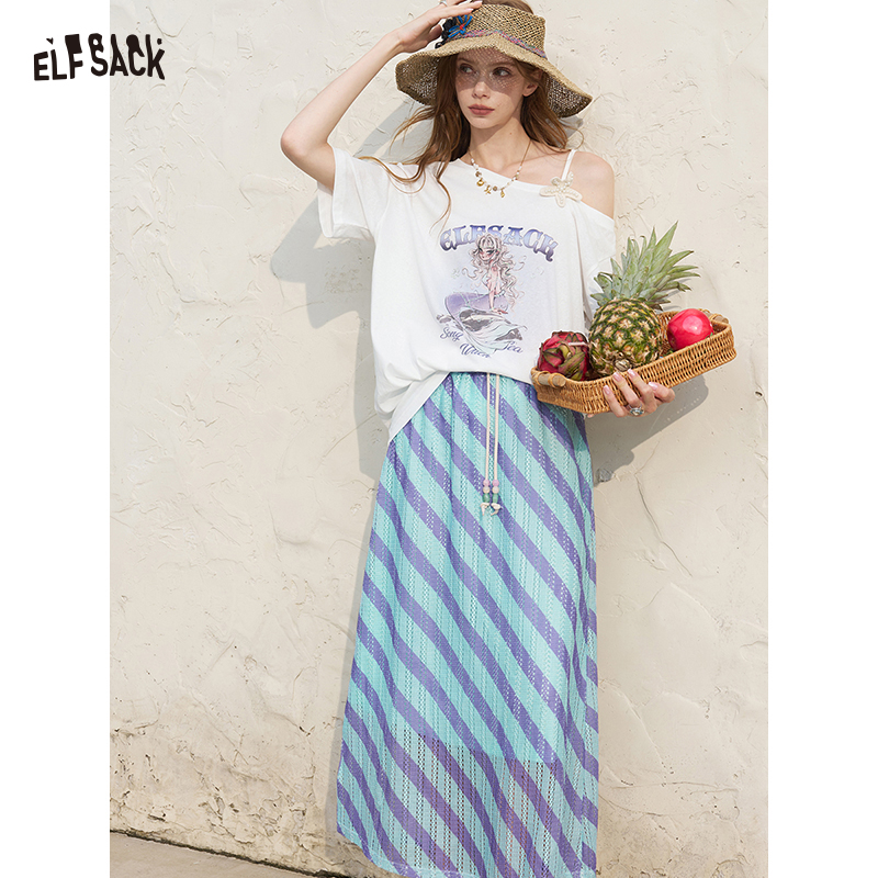 Tee Graphic Print - ELFSACK Set Kaos Putih Off Shoulder