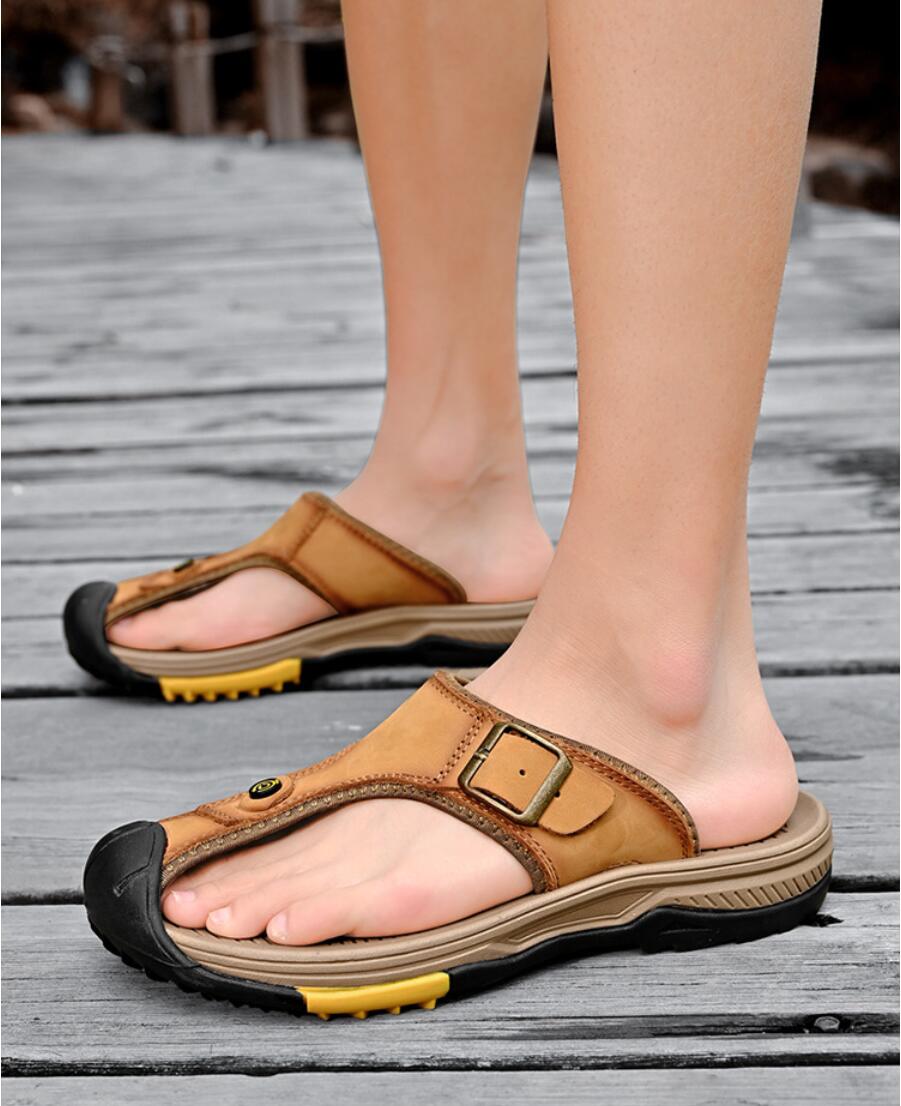 Flip Flop Leather Men - Sandal Kulit Asli Sepatu Musim Panas