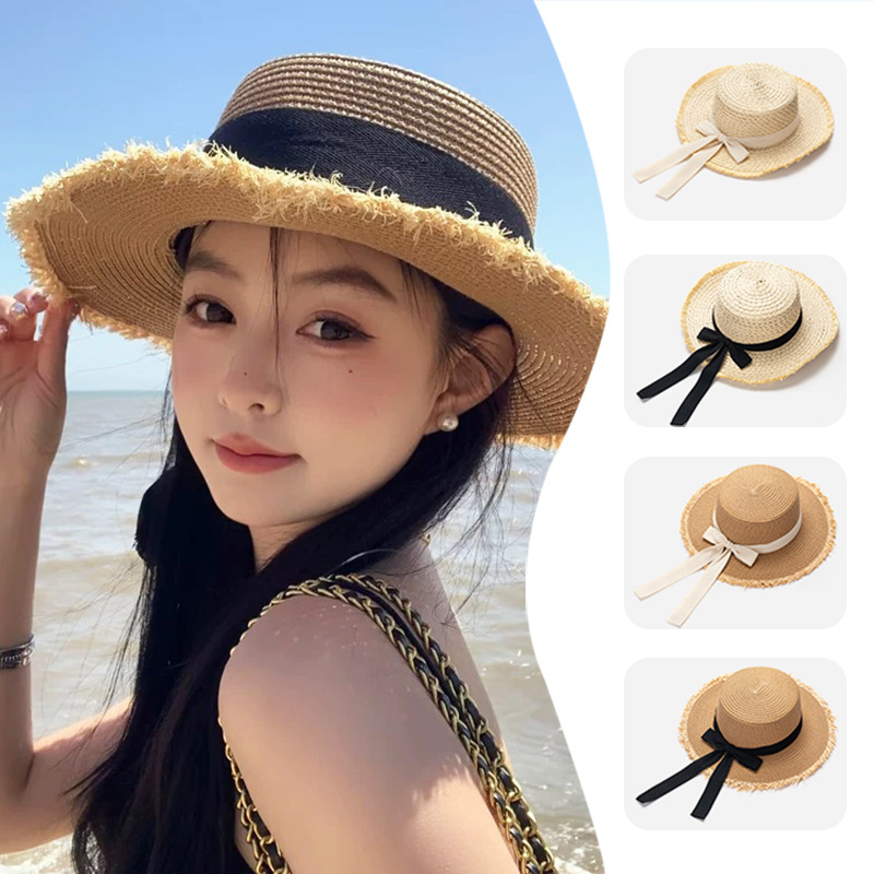 Packable Hat Nylon - Topi Jerami Wanita dengan Ikat Pita,