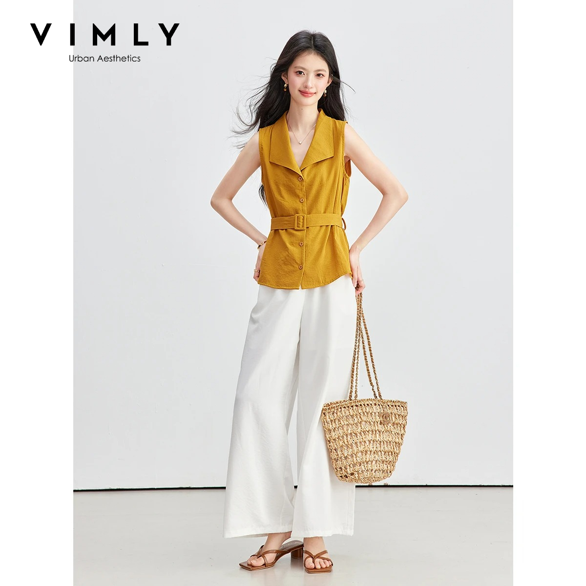 Shirt Camp Collar - VIMLY Setelan Kerja Wanita Musim Panas