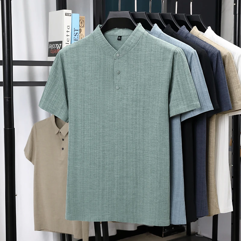 Linen Shirt Breathable - Kemeja Pria Kerah Mandarin Setengah Kancing