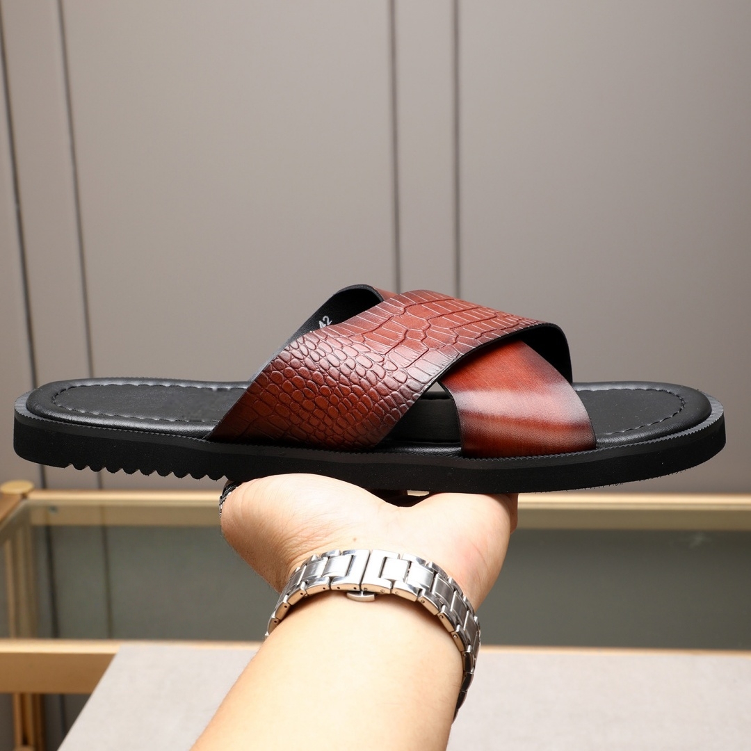Flip Flop Leather Men - Sepatu Pria Merek Mewah Sandal Fashion