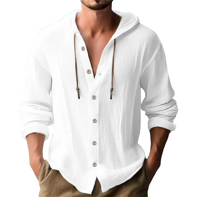 Short Linen Drawstring - Kemeja Lengan Panjang Kasual Warna Solid