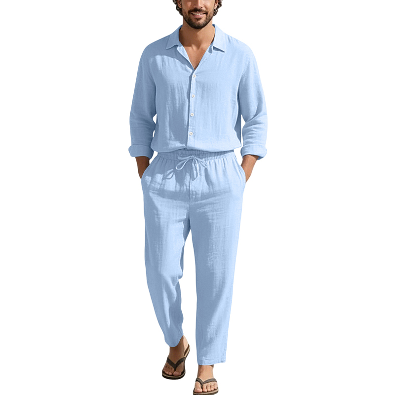 Linen Shirt Breathable - Set Kasual Linen Musim Semi Musim