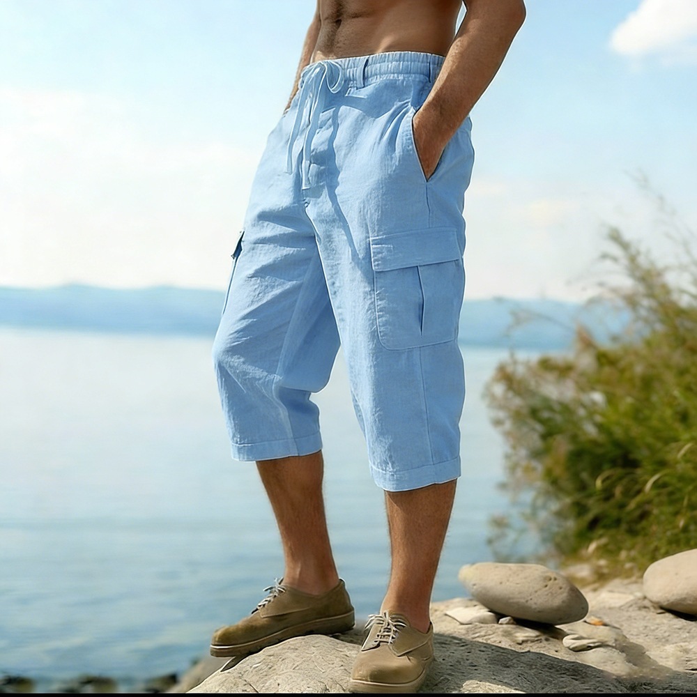 Short Linen Drawstring - Celana Pendek Linen Katun Musim Panas