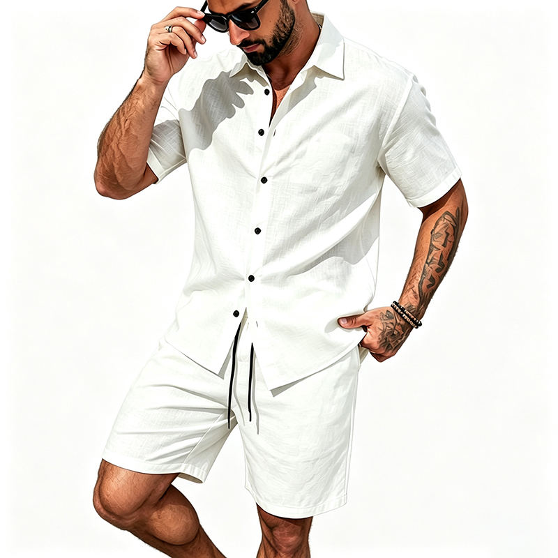 Pakaian Linen Pria Dua Potong  - Short Linen Drawstring ulasan dan harga