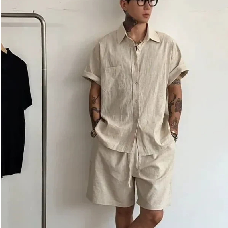 Setelan Linen Katun Pria 2 Pot - Linen Shirt Breathable ulasan dan harga