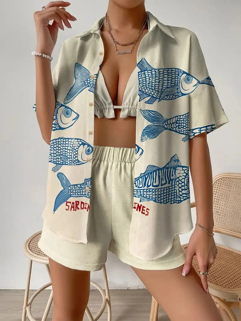 Set 2 Potong Liburan Pantai Ga - Shirt Camp Collar ulasan dan harga
